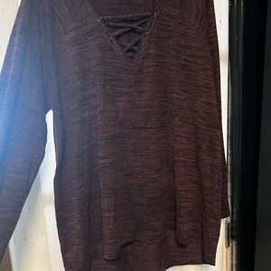 Torrid sweater, purple and black. Cross cross detail with a hood 3x plus size
